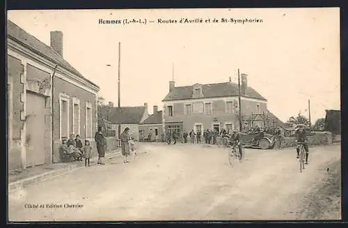 AK Hommes, Routes d’Auvillé et de St-Symphorien avec scène de rue animée