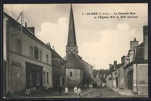 AK Cléré, La Grande Rue et l`Église (XIe et XIIe siècles)