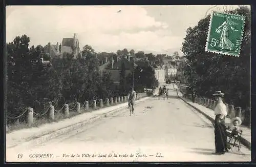 AK Cormery, Vue de la Ville du haut de la route de Tours