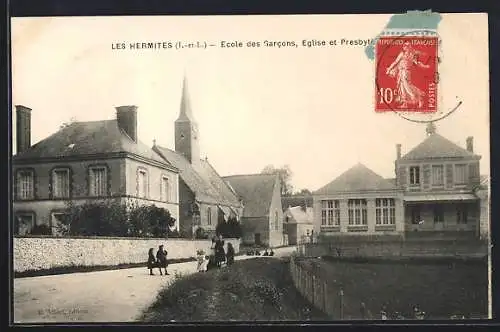 AK Les Hermites, École des Garcons, Église et Presbytère