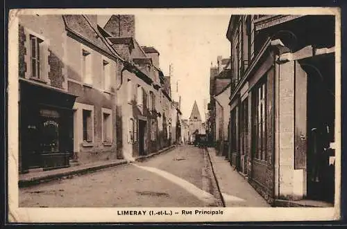 AK Limeray, Vue de la Rue Principale avec commerces et maisons anciennes