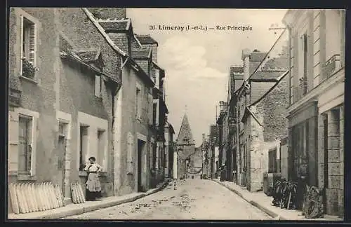 AK Limeray, Rue Principale avec une femme devant une maison