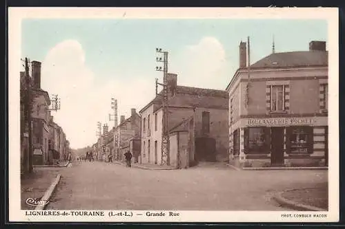 AK Lignières-de-Touraine, Grande Rue avec boulangerie et bâtiments anciens