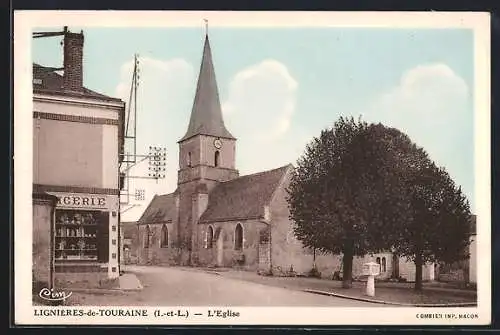 AK Lignières-de-Touraine, L`Église et Boulangerie en Ville