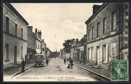 AK Lignières, La Mairie et la Rue Principale