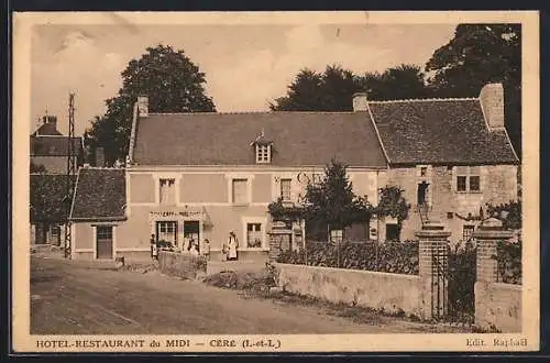 AK Céré, Hôtel-Restaurant du Midi et facade pittoresque