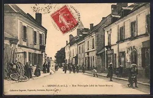 AK Sepmes, Rue Principale côté de Sainte-Maure avec passants et commerces