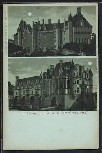 Mondschein-Lithographie Langeais, Château de Langeais et Château de Chaumont facade du levant