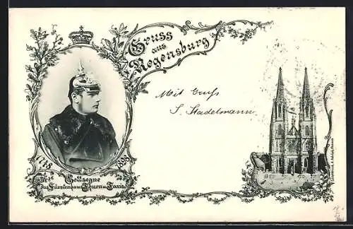 AK Regensburg, Fürst von Thurn & Taxis mit Pickelhaube