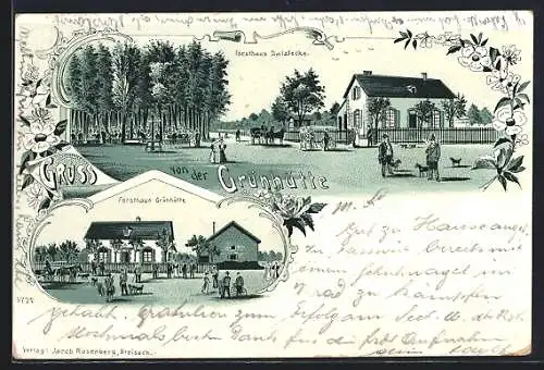 Lithographie Bantzenheim, Forsthaus Salzlecke und Forsthaus Grünhütte