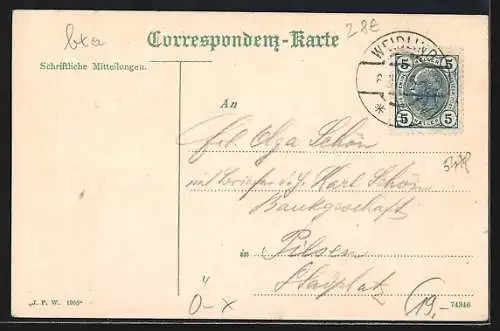 AK Weidling am Bach, Josef Schleinzer`s Gasthaus, Abfahrende Kutsche