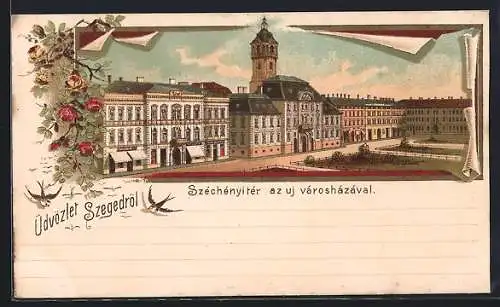 Lithographie Szeged, Széchencitér az uj varosházával