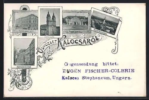 AK Kalocsa, Érséki palota, Fögymnasium és csillagda, Székesegyház