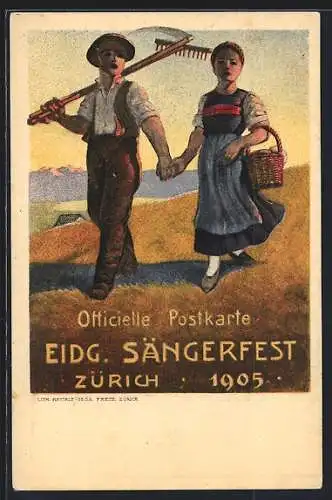 AK Zürich, Eidg. Sängerfest 1905, Bauernpaar gehts übers Feld