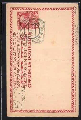 Künstler-AK H. Kalmsteiner: Wien, Internationale Postwertzeichen-Ausstellung 1911, Paar mit Briefmarken