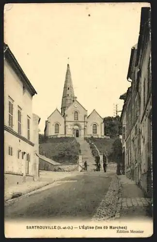 AK Sartrouville /S.-et-O., L`Église, les 69 Marches