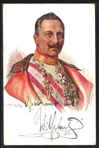 AK Kaiser Wilhelm II. in Uniform mit Orden aus Metall