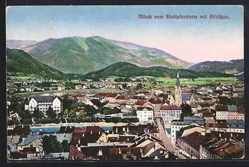 AK Villach, Teilansicht vom Stadtpfarrturm mit Görlitzen