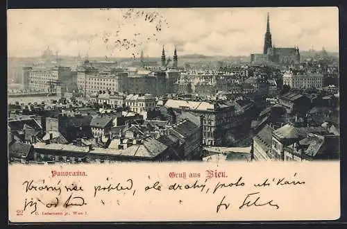 AK Wien, Panorama mit Kirche und Strassenpartie