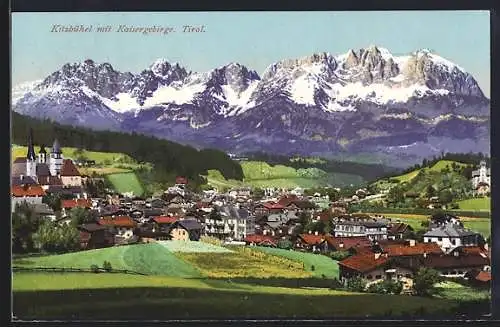 AK Kitzbühel, Ortsansicht gegen das Kaisergebirge