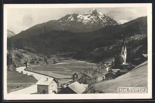 AK Sölden, Ortsansicht mit Gebirgspanorama