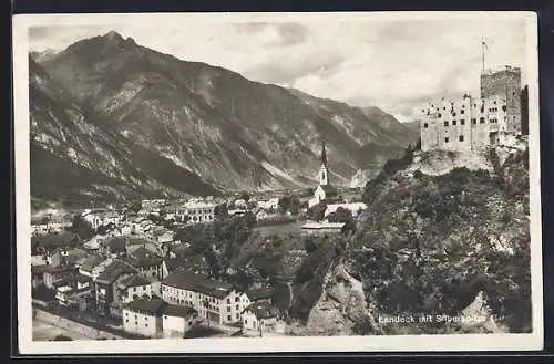 AK Landeck, Teilansicht mit Burg und Silbergspitze