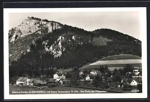 AK Gleissenfeld, Ortspartie mit Ruine Türkensturz im Pittental