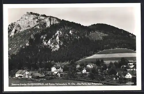 AK Gleissenfeld, Ortsansicht mit Ruine Türkensturz, Die Perle des Pittentales