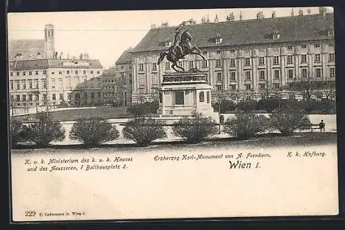 AK Wien, K. u. k. Ministerium des k. u. k. Hauses und des Aeusseren, Ballhausplatz 2, Erzherzog Karl-Monument