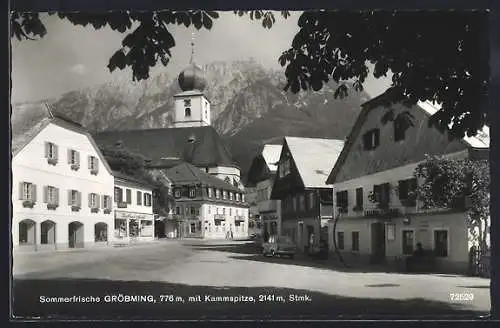 AK Gröbming, Strassenpartie mit Gasthof Steiner und Kammspitze