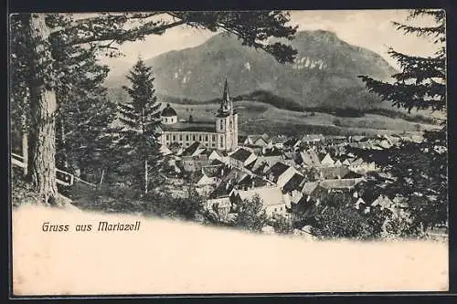 AK Mariazell, Teilansicht mit Kirche