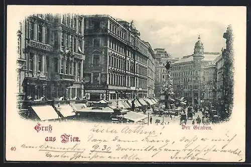 AK Wien, Graben mit Geschäften und Denkmal