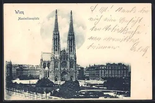 AK Wien, Maximiliansplatz mit Kirche