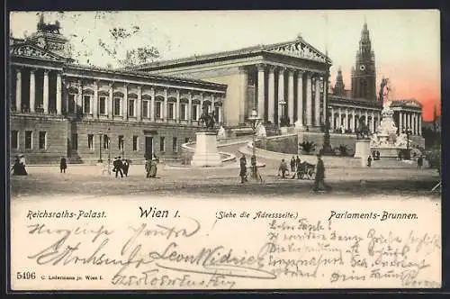 AK Wien, Reichsrats-Palast und Parlaments-Brunnen