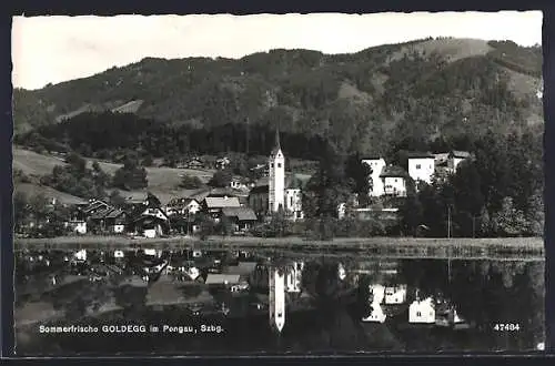 AK Goldegg im Pongau, Ortsansicht mit Seeufer