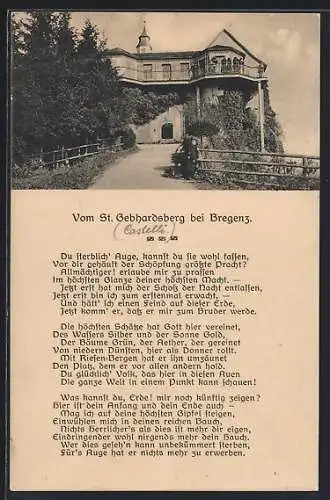 AK Bregenz, Restaurant Gebhardsberg mit Gedicht