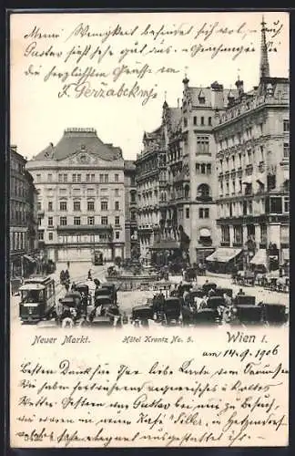 AK Wien, Hotel Krantz und Strassenbahn, Neuer Markt