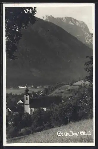 AK St. Gallen /Stmk., Teilansicht mit Kirche, Blick ins Tal