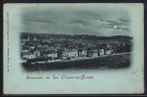 Mondschein-AK La Chaux-de-Fonds, Panorama