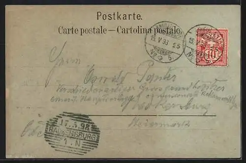 Mondschein-AK Bern, Teilansicht mit Kirche