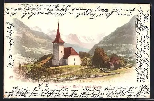 AK Frutigen, Kirche und Alpen