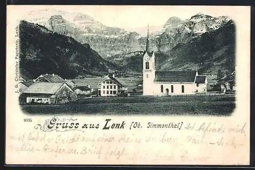 AK Lenk /Ob. Simmenthal, Ortspartie mit Kirche