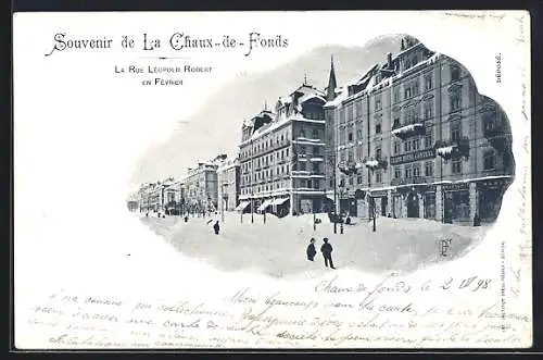 AK La Chaux-de-Fonds, Rue Léopold Robert en Février, Strassenpartie