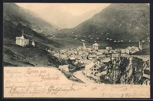 AK Andermatt, Teilansicht mit Kirche