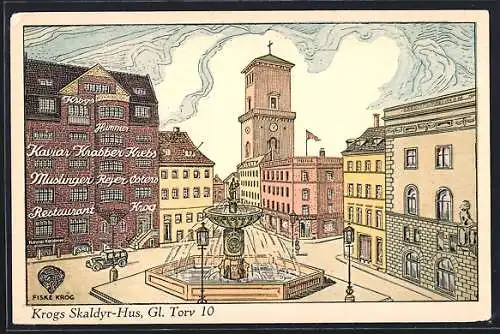 Künstler-AK Kobenhavn, Krogs Skaldyr-Hus, Gl. Torv 10