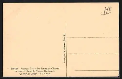 AK Binche, Maison-Mère des Soeurs de Charité de Notre-Dame de Bonne Espérance, Un coin du Jardin: le Calvaire