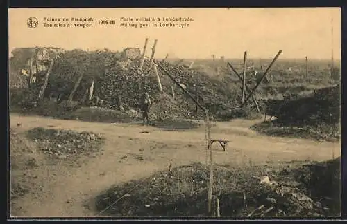 AK Nieuport, Ruines, Poste militaire à Lombartzyde, 1914-18