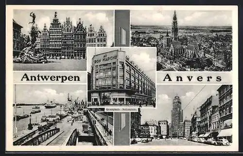 AK Anvers, Au Bon Marché-Vaxelaire, Groenplaats & Nationalestr., Panorama