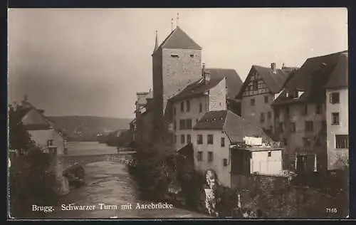 AK Brugg, Schwarzer Turm mit Aarebrücke