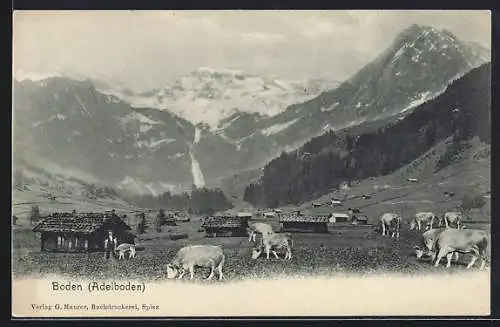 AK Boden /Adelboden, Weidende Kühe mit Berglandschaft